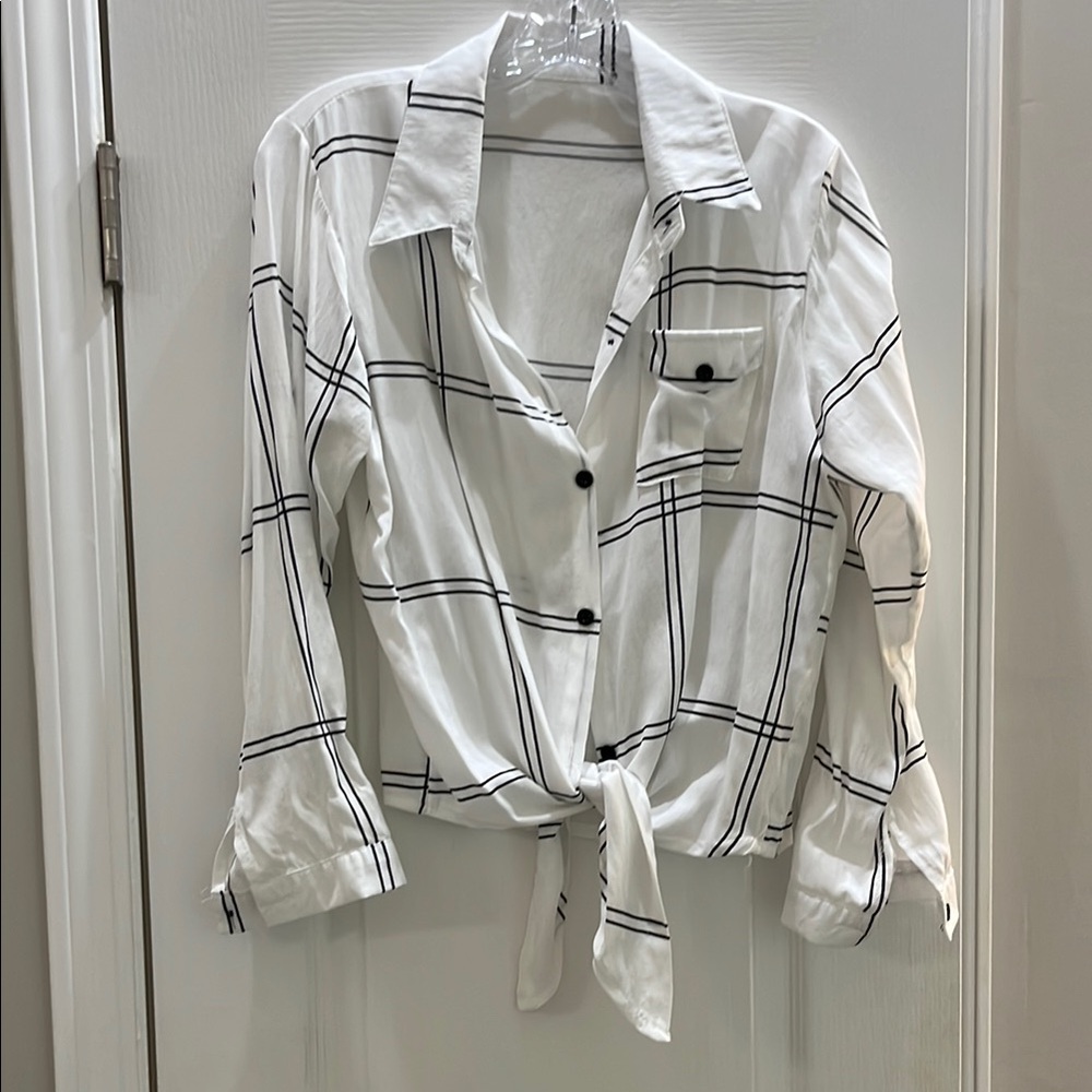 White Plaid Button-Up Shirt